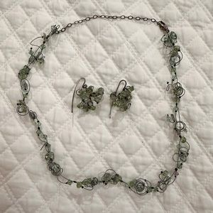 Set of peridot necklace & earrings. Handmade on silver curly wire